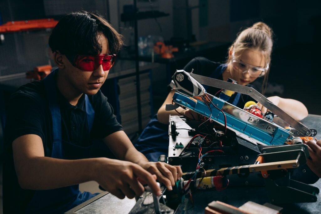 Engineering students working on a mechatronic system – Erasmus Mundus EU4M Scholarship 2027